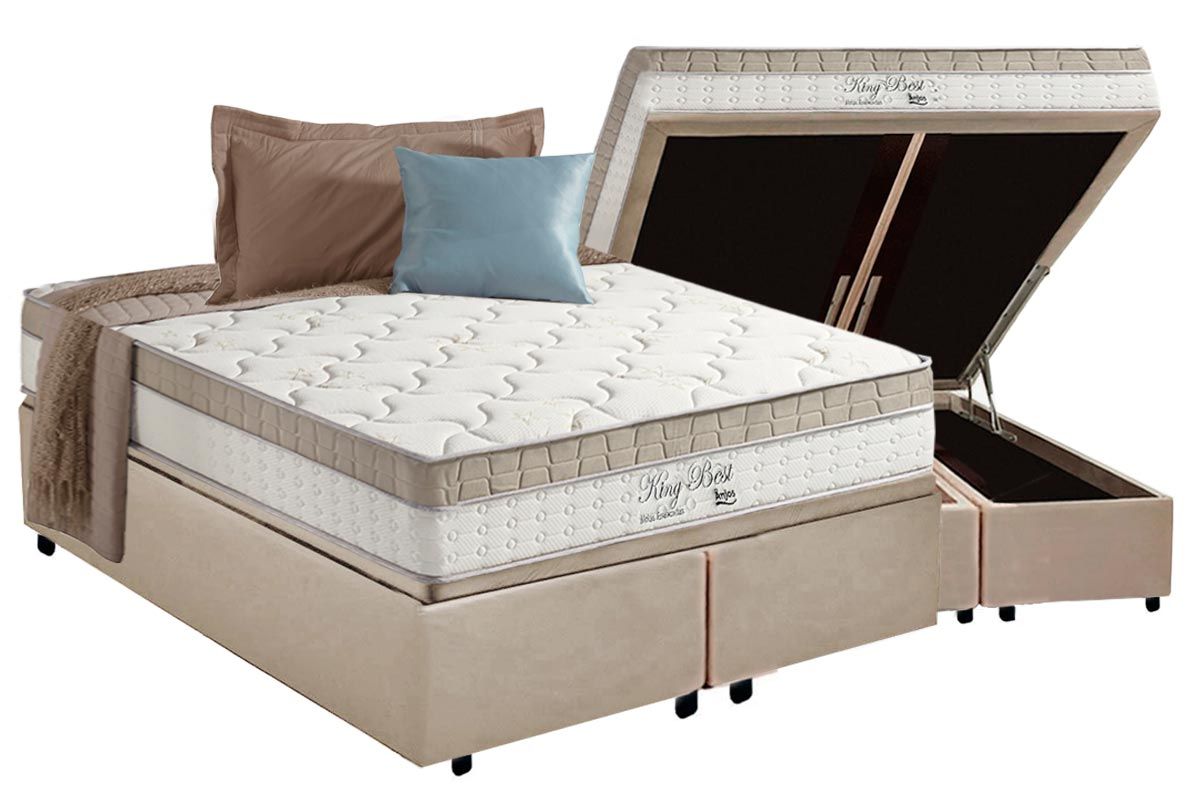 Cama Box Baú CRC +Colchão Molas King Best Anjos