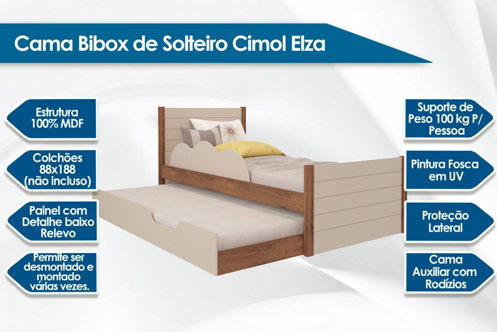Colchão Solteiro Pérola Gray Polar (2un) + Bicama Elza