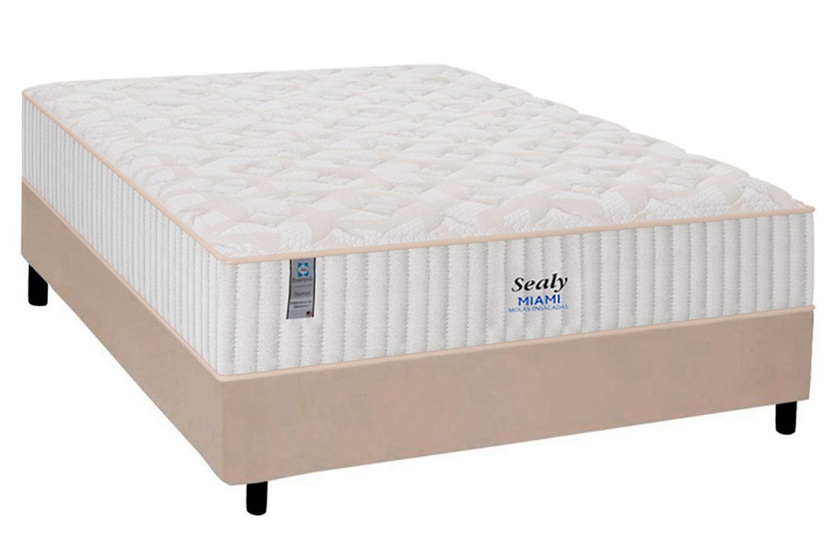 Cama Box CRC +Colchão Molas Miami Plumatex