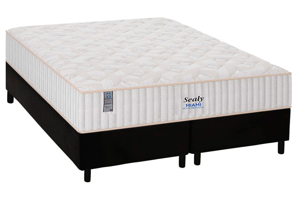 Cama Box CRC +Colchão Molas Miami Plumatex