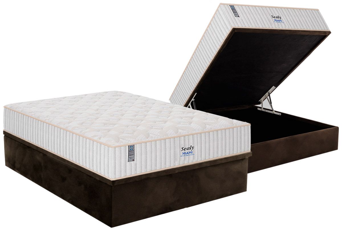 Cama Box Baú CRC +Colchão Molas Miami Plumatex