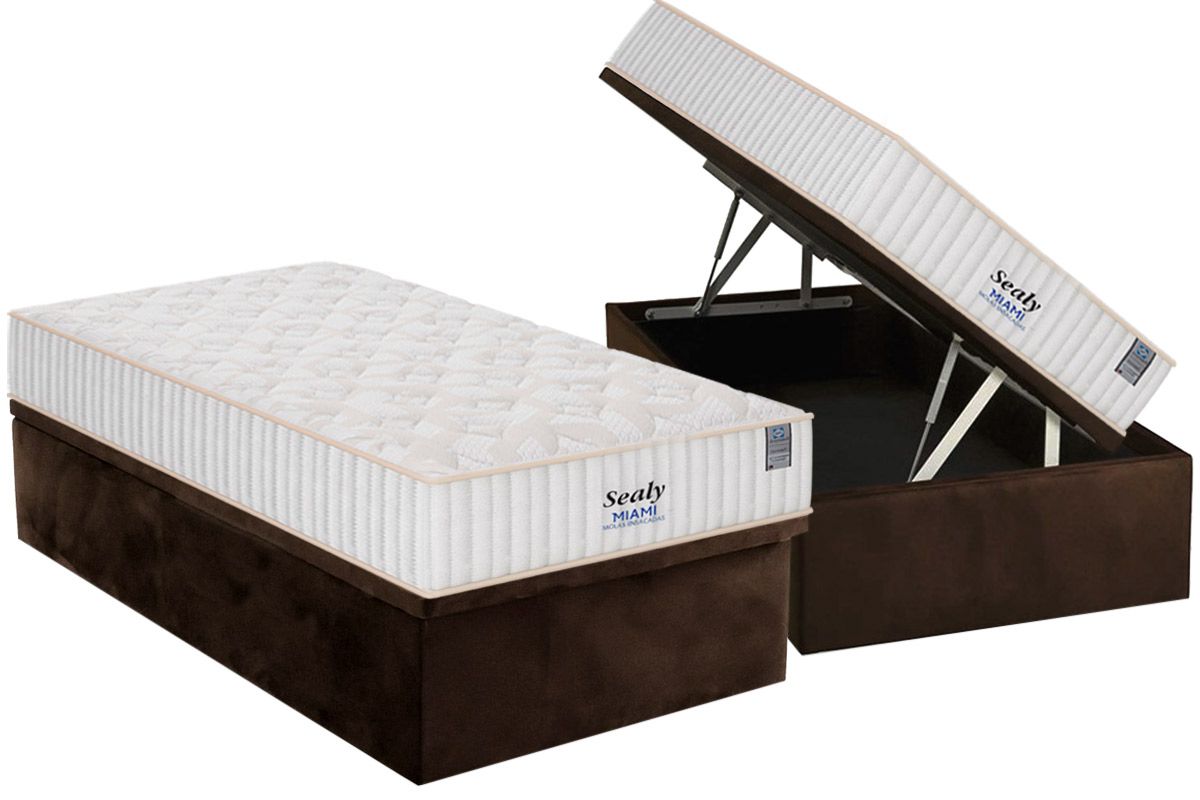 Cama Box Baú CRC +Colchão Molas Miami Plumatex