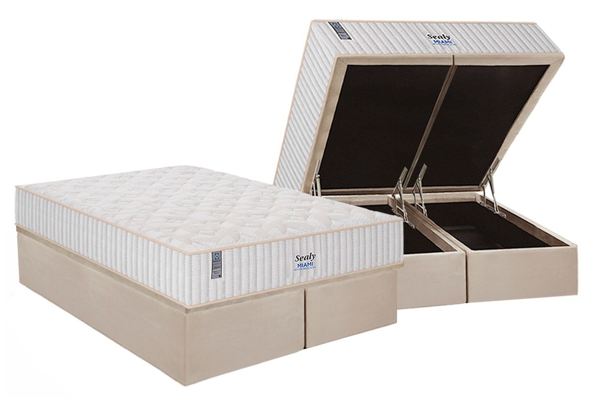 Cama Box Baú CRC +Colchão Molas Miami Plumatex