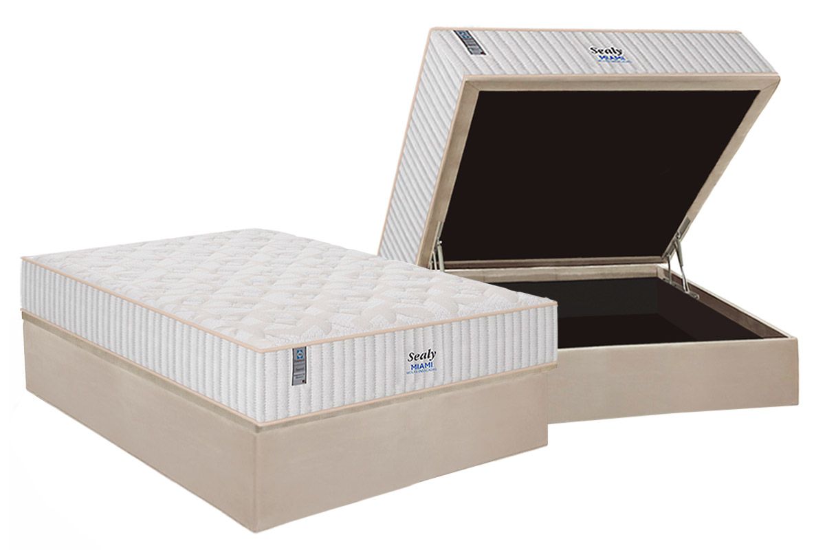 Cama Box Baú CRC +Colchão Molas Miami Plumatex