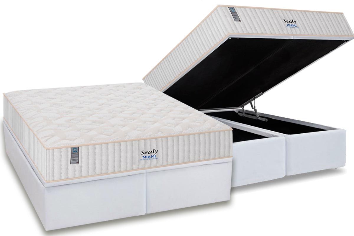 Cama Box Baú CRC +Colchão Molas Miami Plumatex