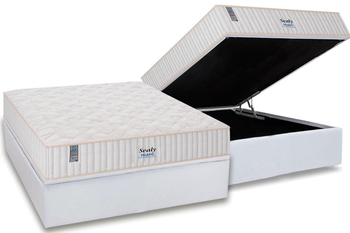 Cama Box Baú CRC +Colchão Molas Miami Plumatex