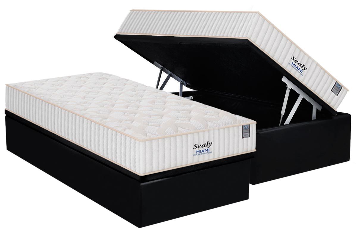 Cama Box Baú CRC +Colchão Molas Miami Plumatex
