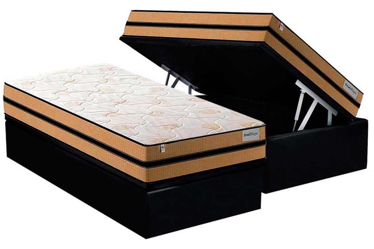 Cama Box Baú CRC +Colchão Molas Milano Plumatex