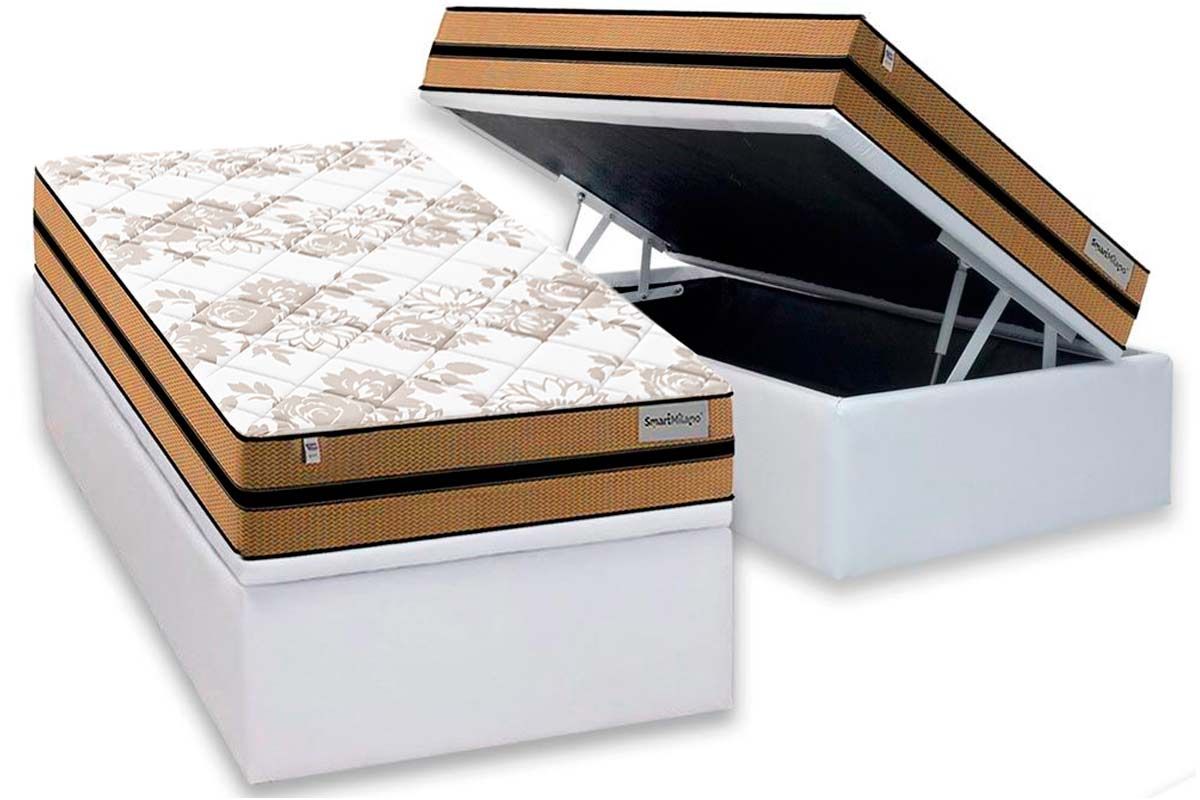 Cama Box Baú CRC +Colchão Molas Milano Plumatex