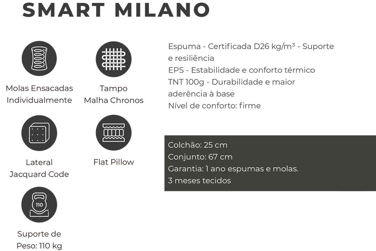 Cama Box Baú CRC +Colchão Molas Milano Plumatex