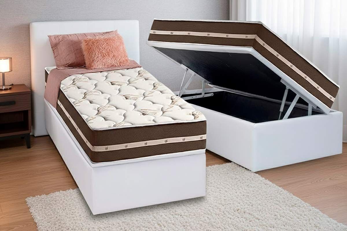 Cama Box Baú CRC +Colchão Molas Classic Anjos