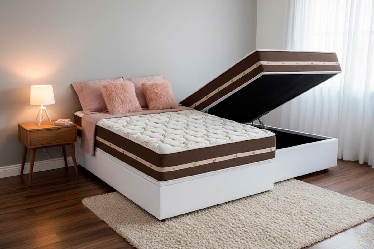 Cama Box Baú CRC +Colchão Molas Classic Anjos