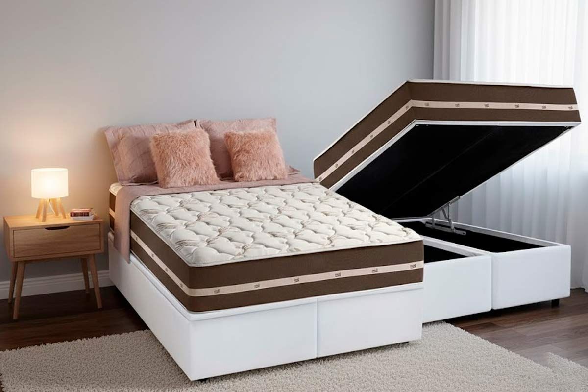 Cama Box Baú CRC +Colchão Molas Classic Anjos