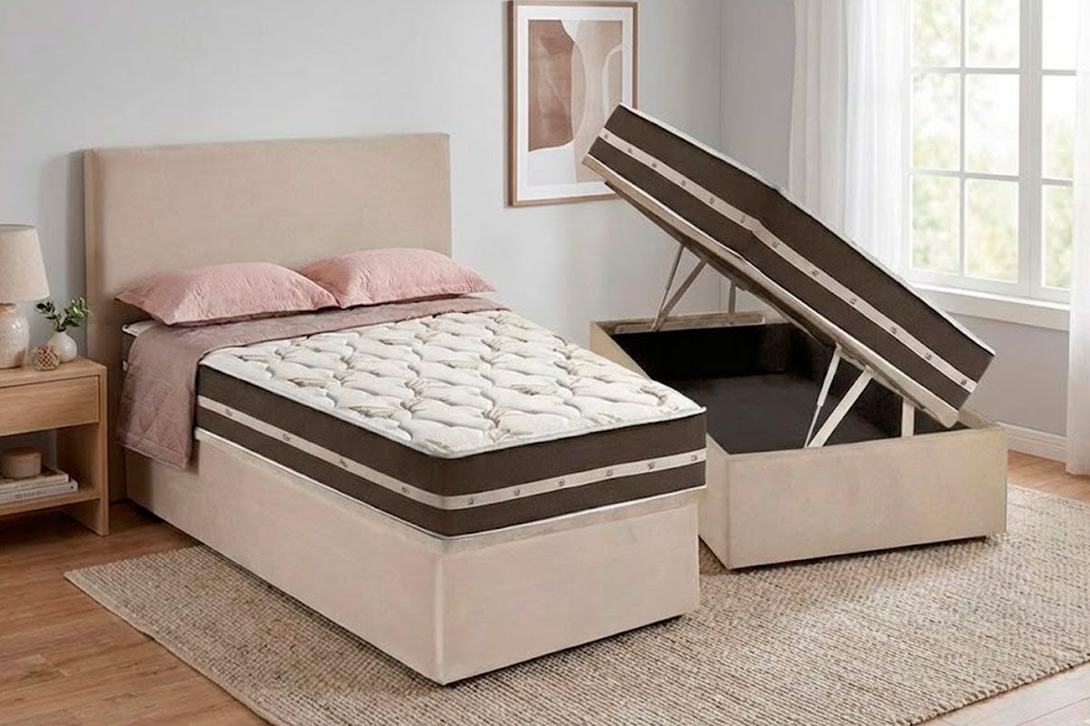 Cama Box Baú CRC +Colchão Molas Classic Anjos
