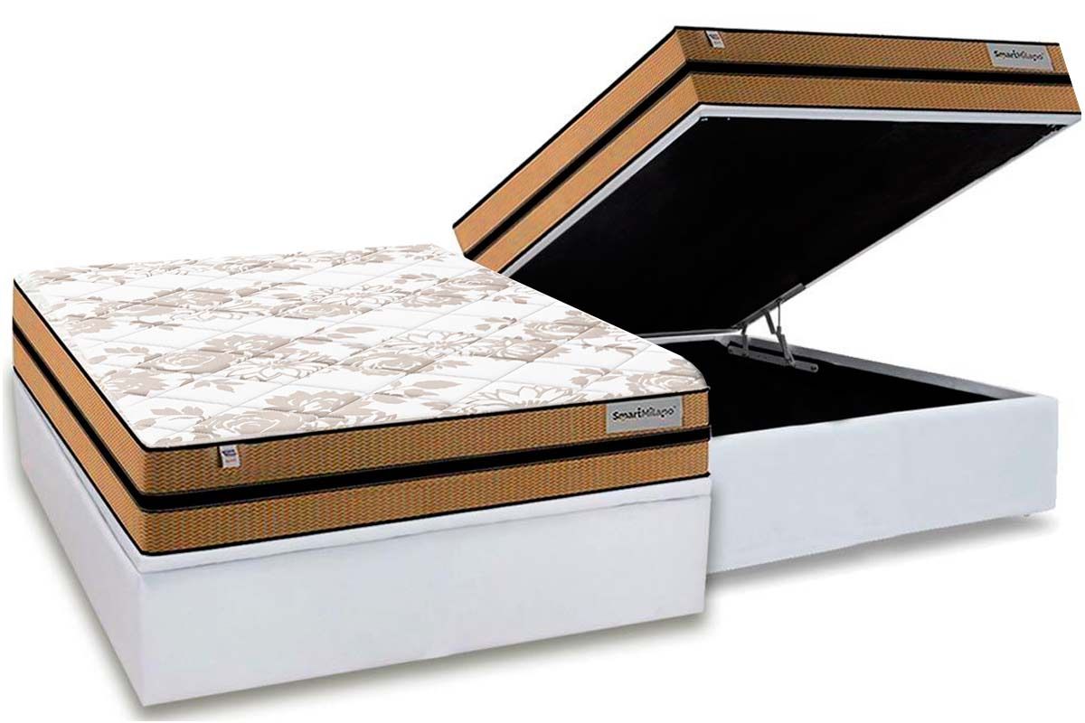 Cama Box Baú CRC +Colchão Molas Milano Plumatex