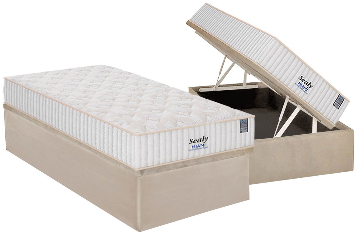 Cama Box Baú CRC +Colchão Molas Miami Sealy