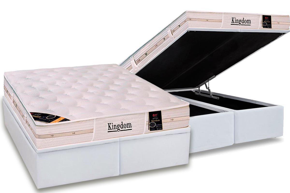 Cama Box Baú CRC +Colchão Molas Kingdom Castor