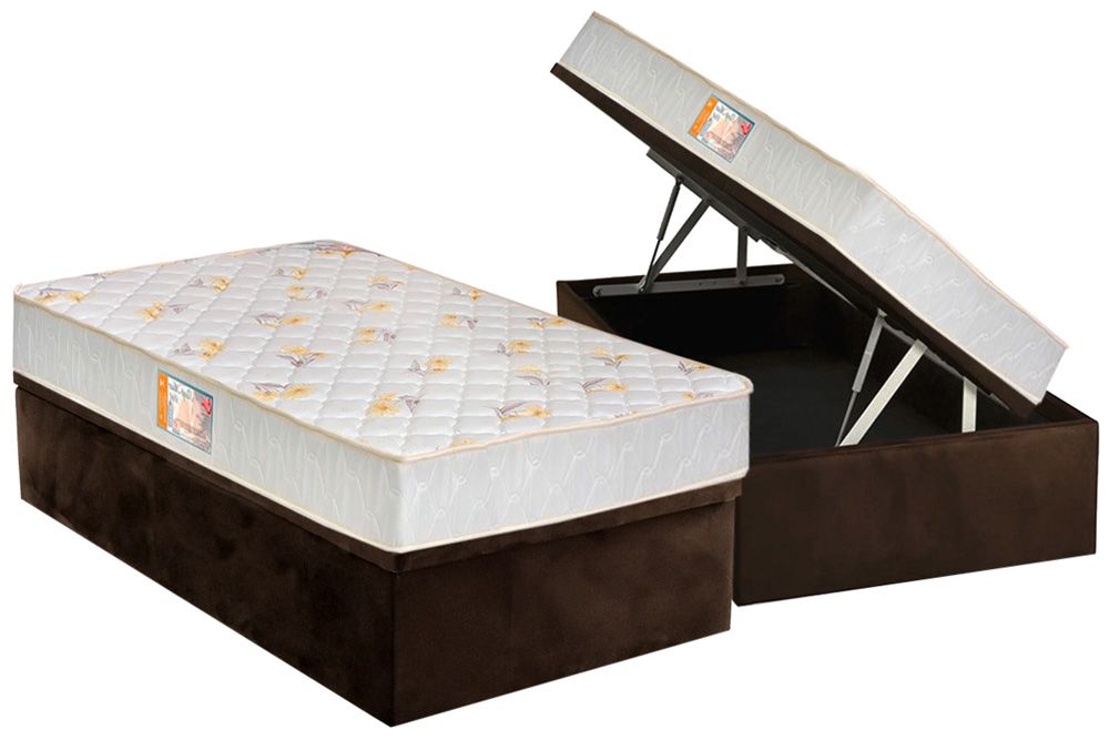 Cama Box Baú CRC +Colchão Espuma D28 SleepMax Castor