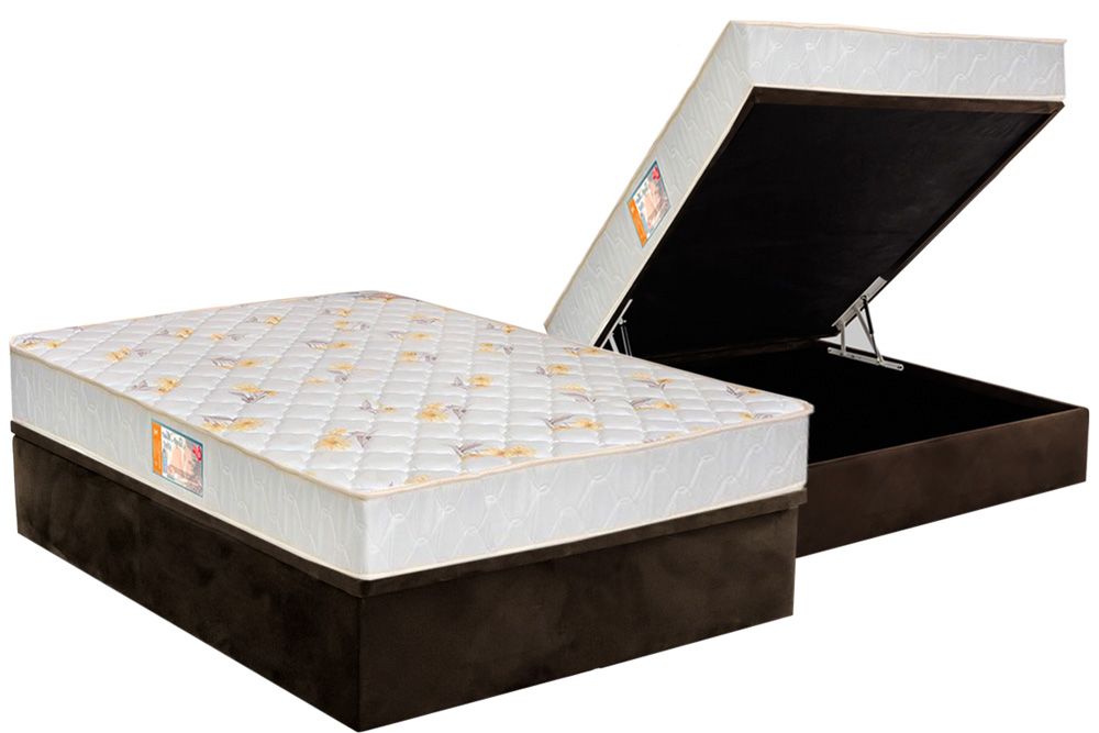 Cama Box Baú CRC +Colchão Espuma D28 SleepMax Castor