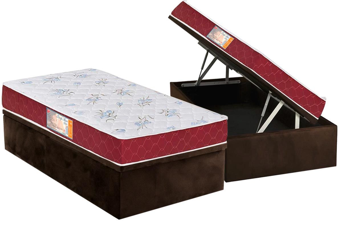 Cama Box Baú CRC +Colchão Espuma D20 SleepMax Castor