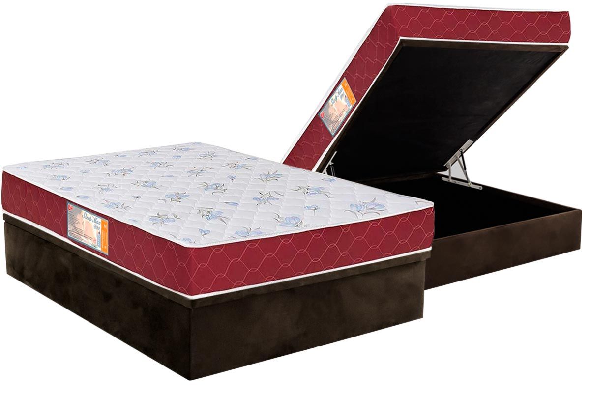 Cama Box Baú CRC +Colchão Espuma D20 SleepMax Castor