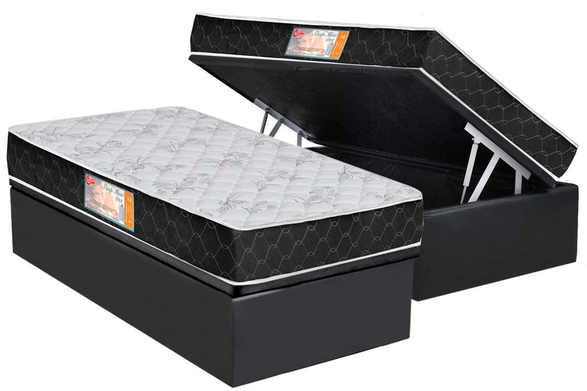 Cama Box Baú CRC +Colchão Espuma D23 SleepMax Castor
