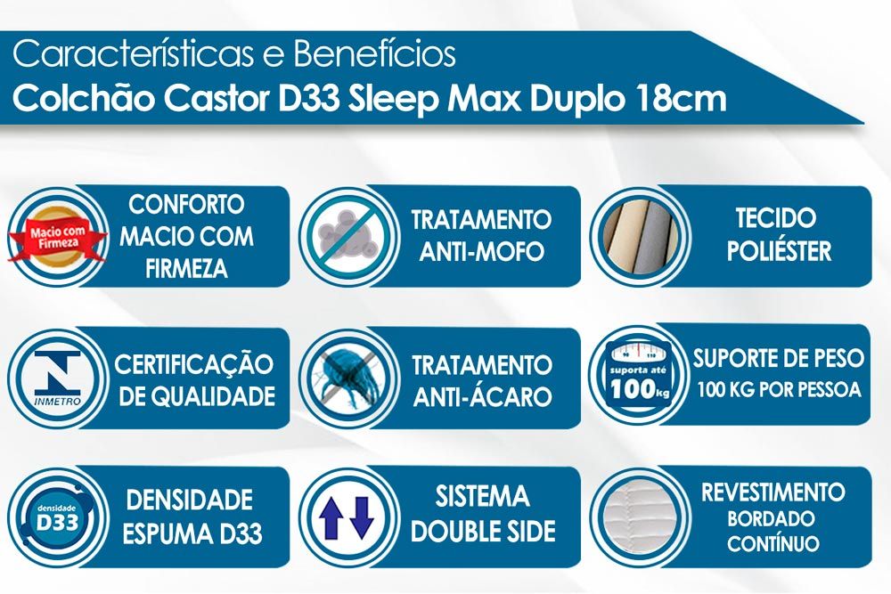Cama Box Baú CRC +Colchão Espuma D33 SleepMax Castor