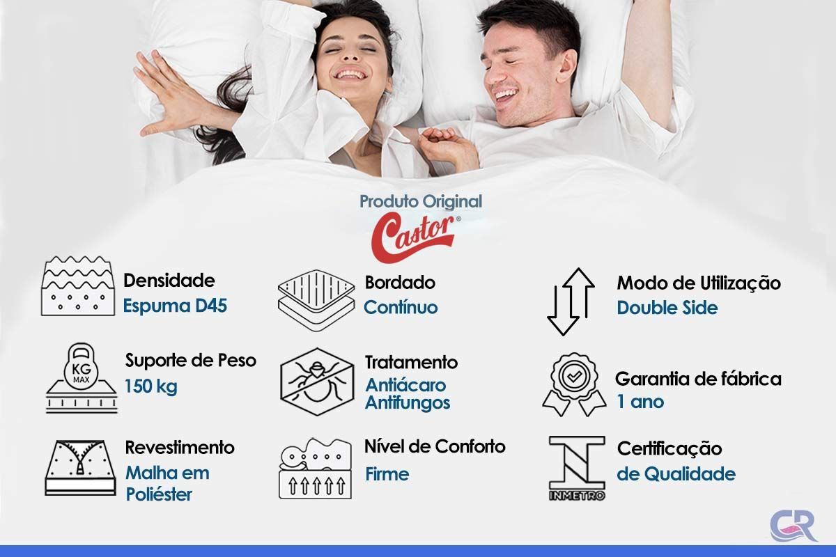 Cama Box Baú CRC +Colchão Espuma D45 SleepMax Castor