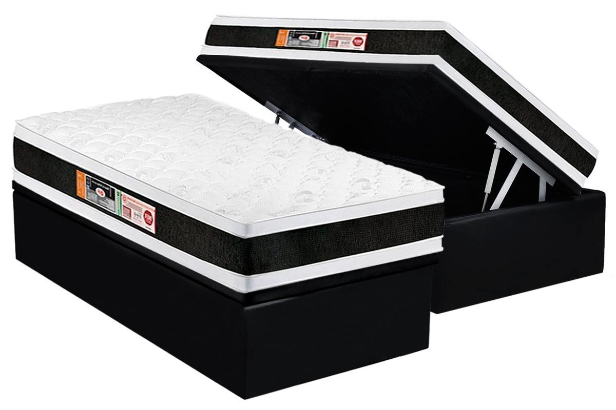 Cama Box Baú CRC +Colchão D45 Black White Castor
