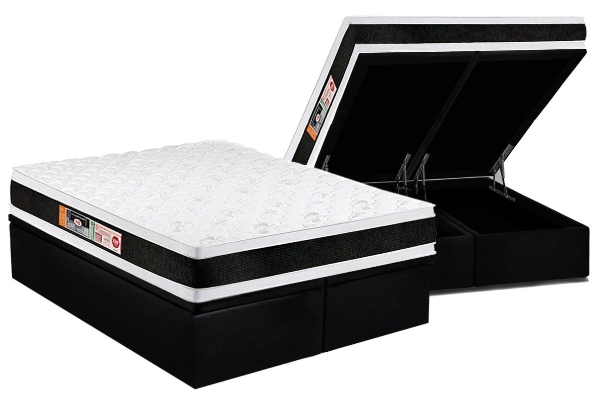 Cama Box Baú CRC +Colchão D45 Black White Castor