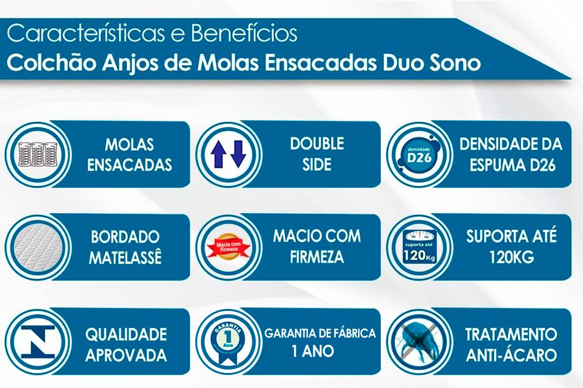 Colchão Molas Ensacadas Anjos Duo Sono Colchão Molas Ensacadas Anjos Duo Sono