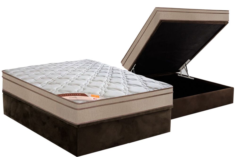 Cama Box Baú CRC +Colchão Molas Revolution Castor