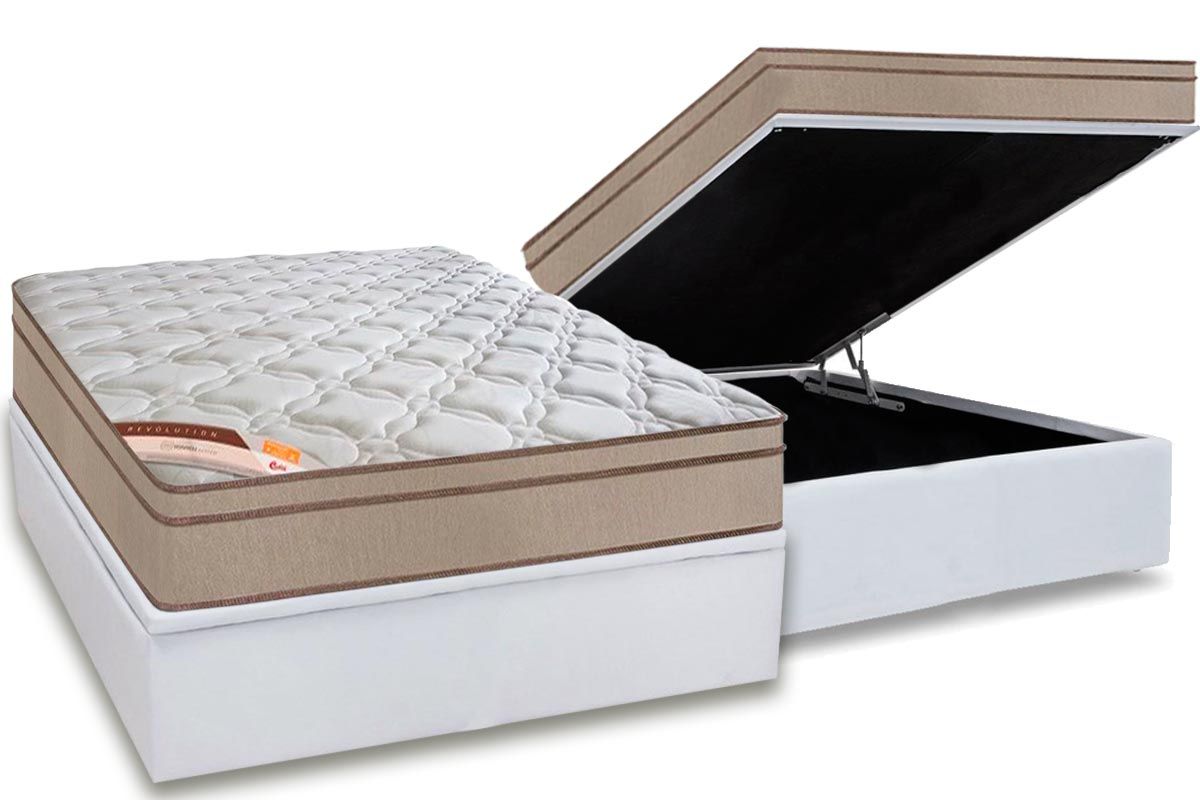 Cama Box Baú CRC +Colchão Molas Revolution Castor