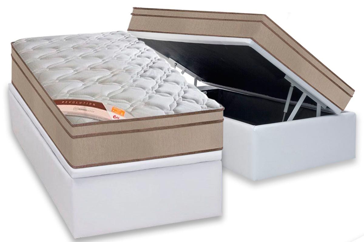 Cama Box Baú CRC +Colchão Molas Revolution Castor