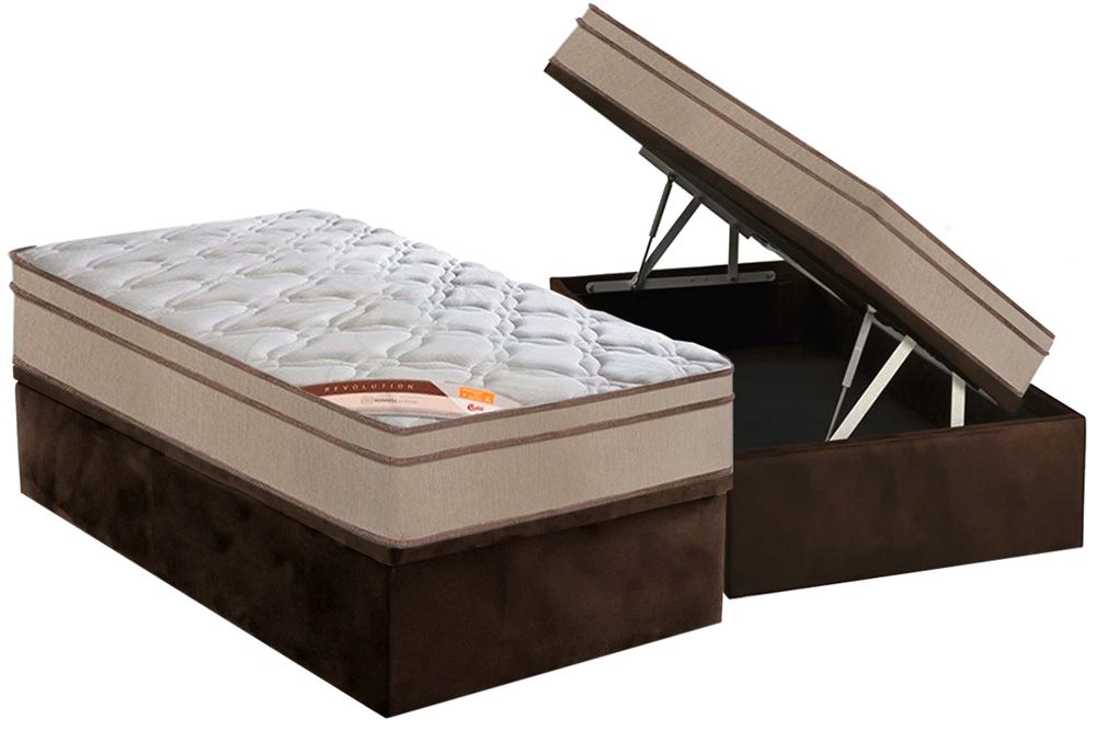 Cama Box Baú CRC +Colchão Molas Revolution Castor
