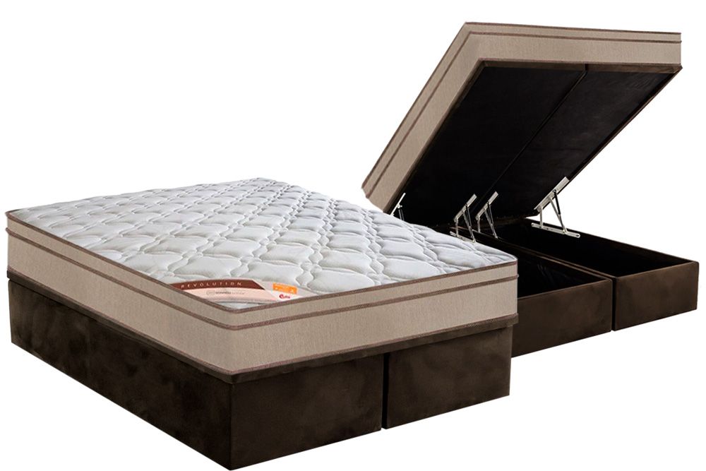 Cama Box Baú CRC +Colchão Molas Revolution Castor