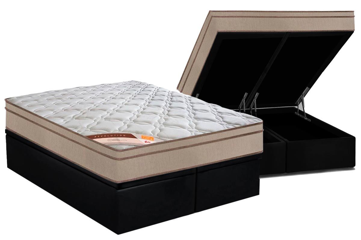 Cama Box Baú CRC +Colchão Molas Revolution Castor