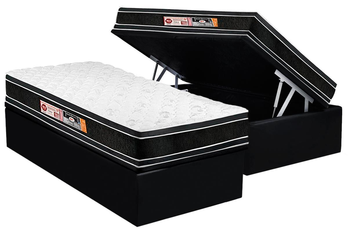 Cama Box Baú CRC +Colchão D33 Black White Castor