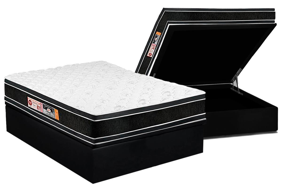 Cama Box Baú CRC +Colchão D33 Black White Castor