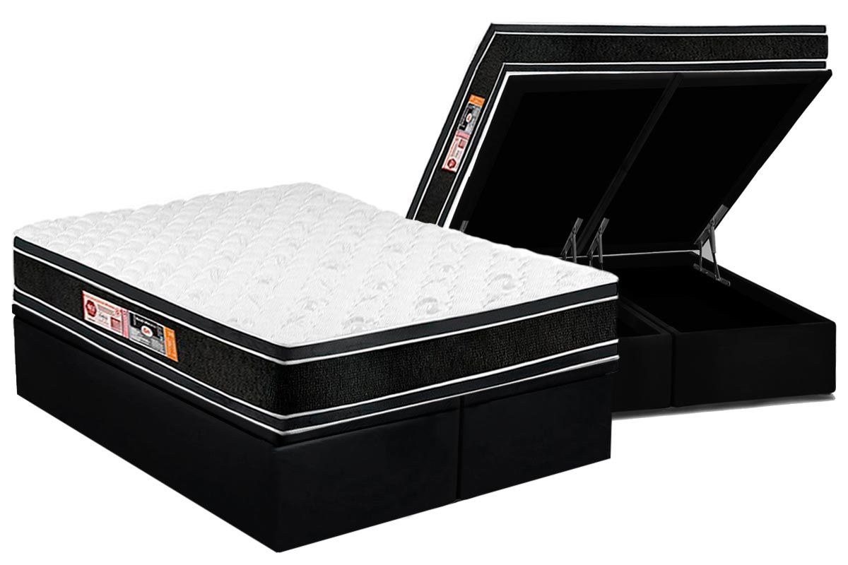 Cama Box Baú CRC +Colchão D33 Black White Castor