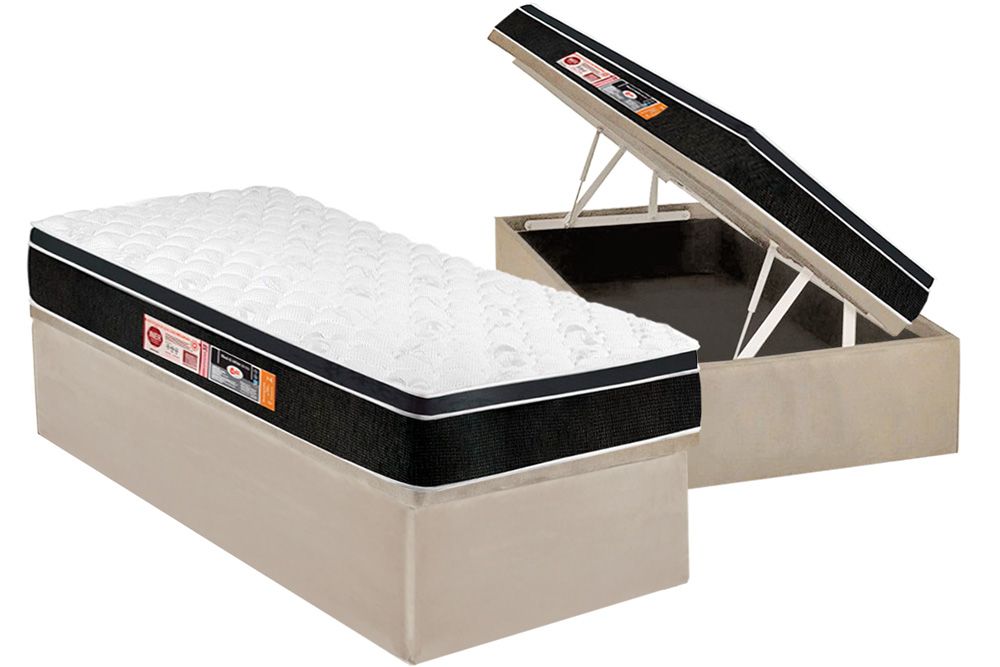 Cama Box Baú CRC +Colchão D33 Black White Castor