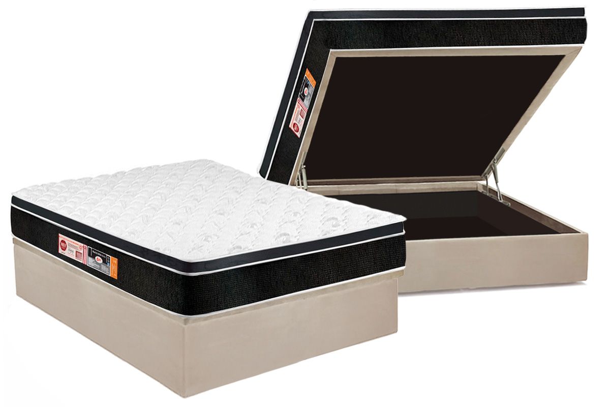 Cama Box Baú CRC +Colchão D33 Black White Castor