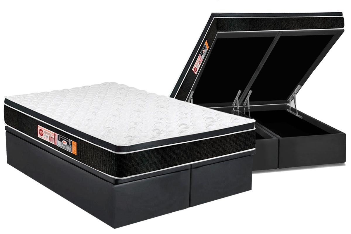 Cama Box Baú CRC +Colchão D33 Black White Castor