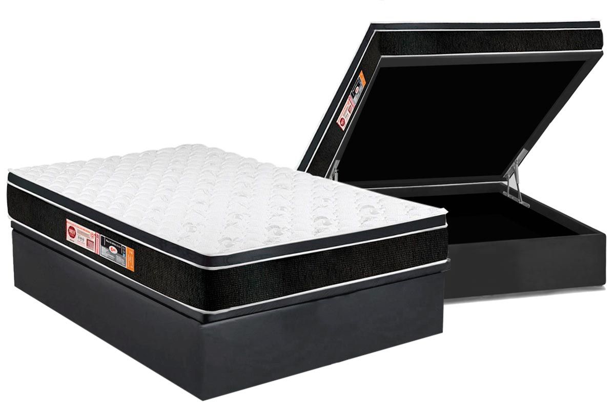 Cama Box Baú CRC +Colchão D33 Black White Castor