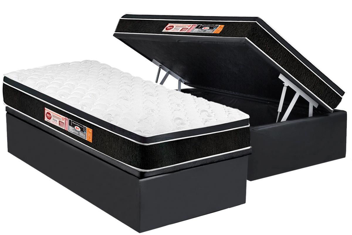 Cama Box Baú CRC +Colchão D33 Black White Castor