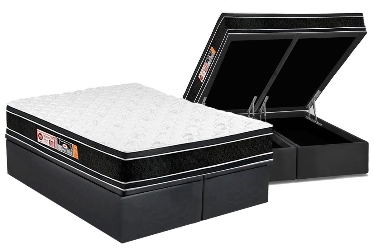 Cama Box Baú CRC +Colchão D33 Black White Castor