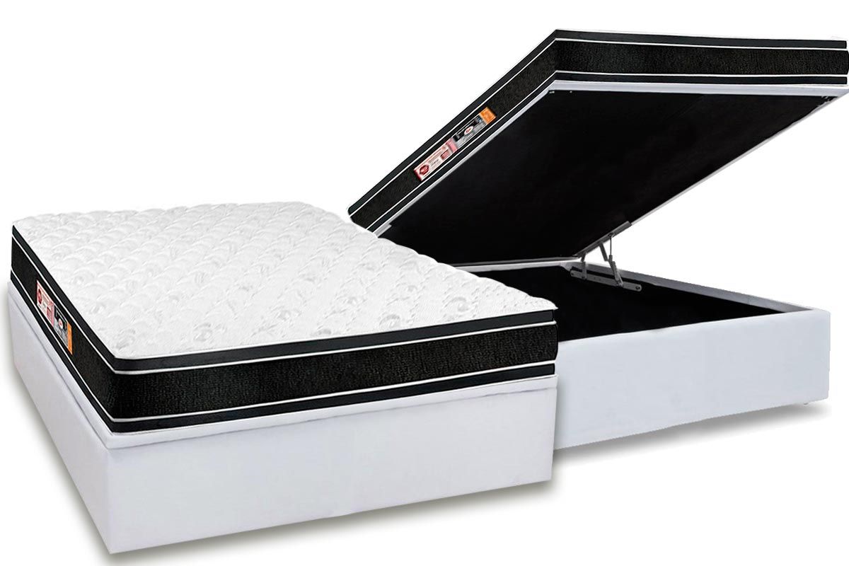 Cama Box Baú CRC +Colchão D33 Black White Castor