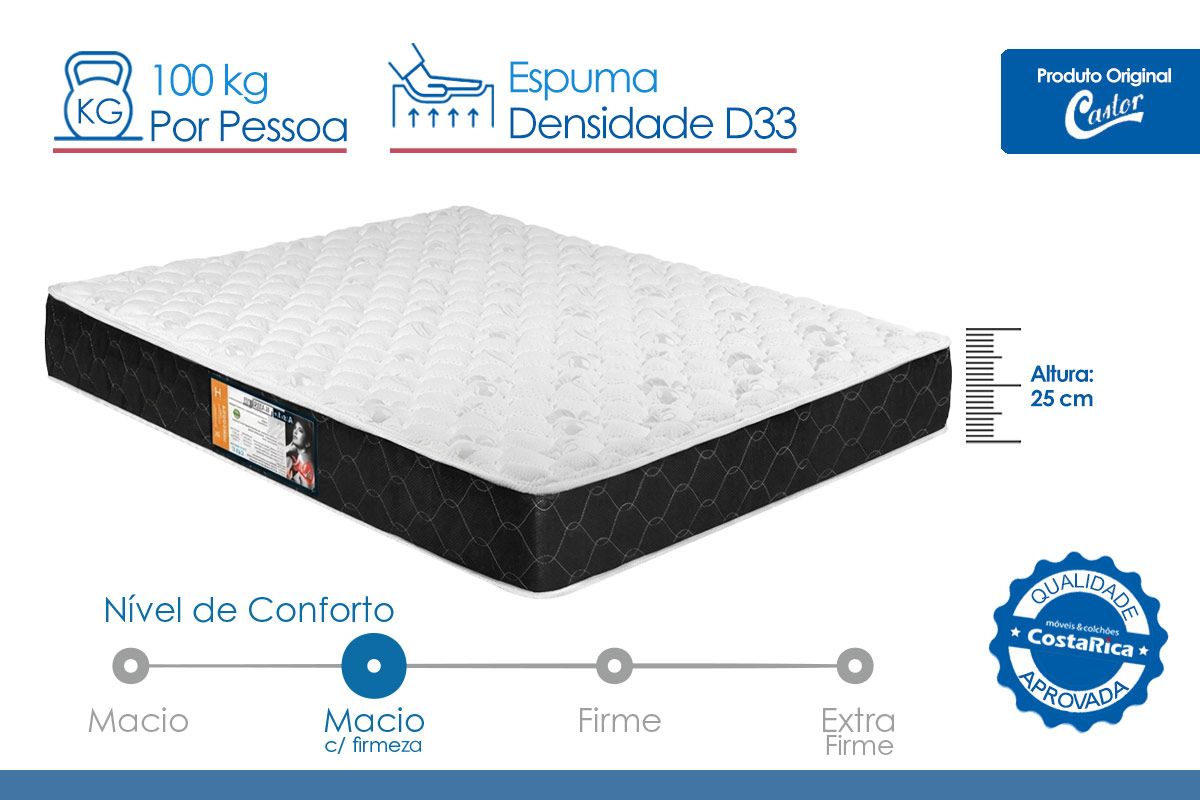 Cama Box CRC +Colchão Espuma D33 Black White Castor