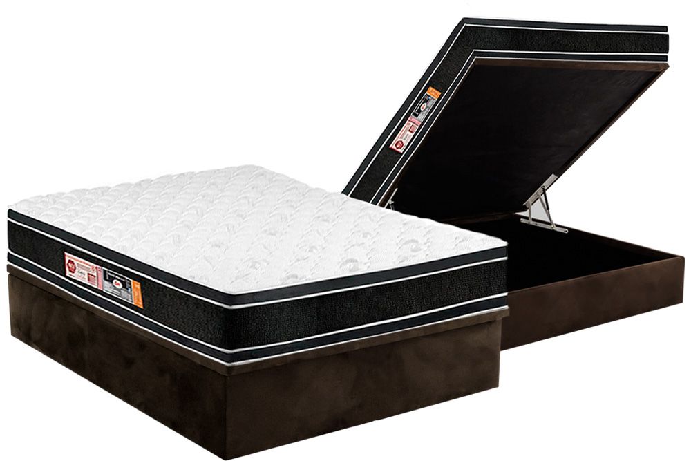 Cama Box Baú CRC +Colchão D33 Black White Castor