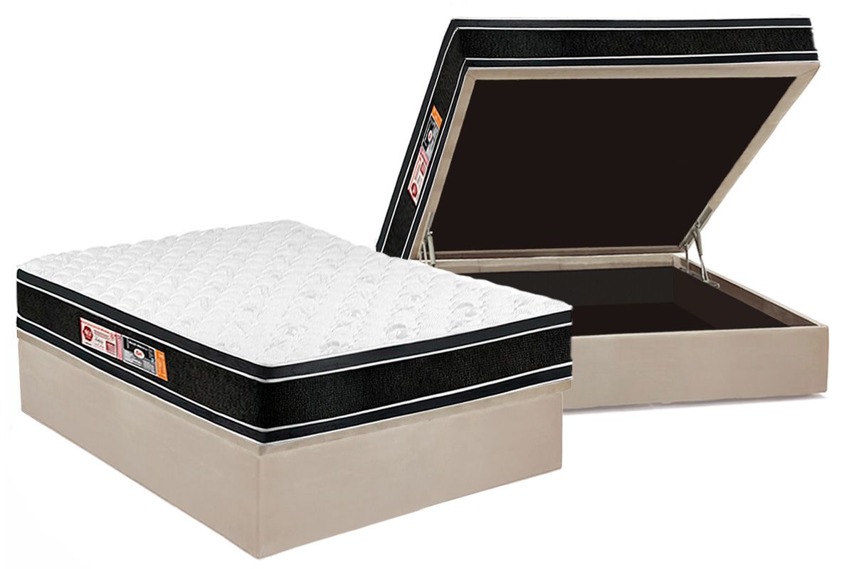Cama Box Baú CRC +Colchão D33 Black White Castor